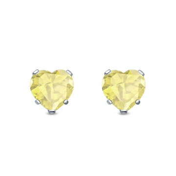 Heart Stud Earrings Simulated Yellow CZ 925 Sterling Silver (4mm-8mm)